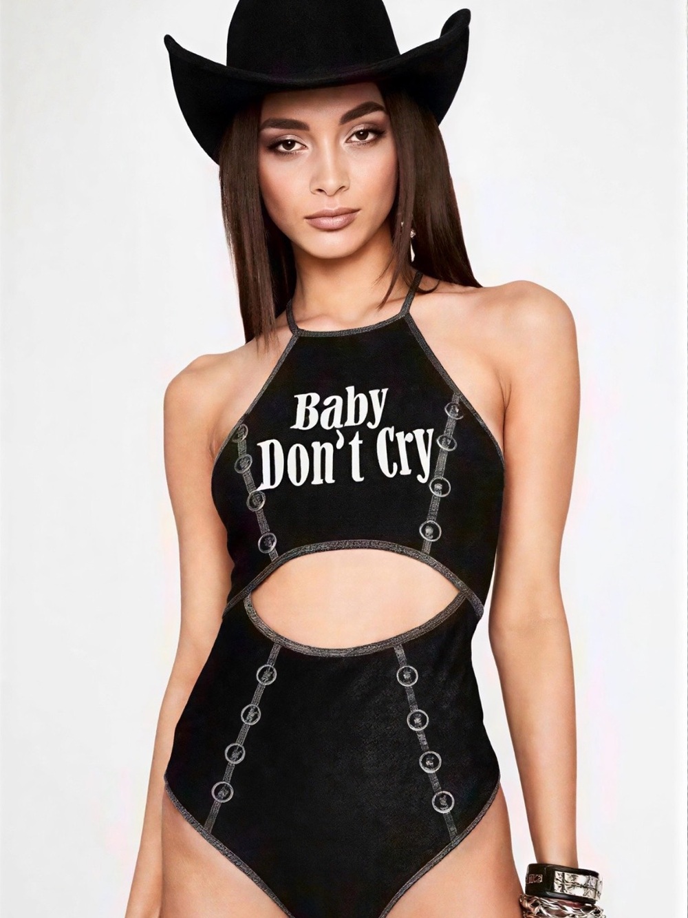 NWOT Dolls Kill Baby Don't Cry Black Halter Cutout Bodysuit